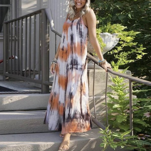 Summer Tie-dye Loose Sleeveless Maxi Dress