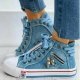 Women's Denim High Top Lace Back Canvas Sneakers