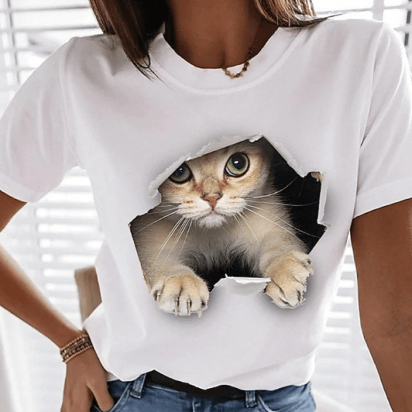 Fashion Cat Print Fun T-shirt