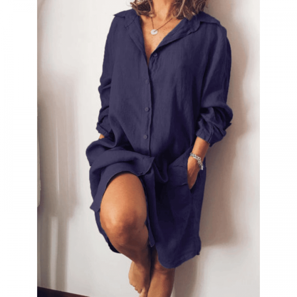 Women Loose Shirt Dresses With Pockets